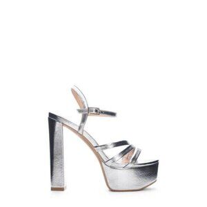 CHINESE Laundry New "Amella" Ankle Strap Silver Platform Sandal Heel